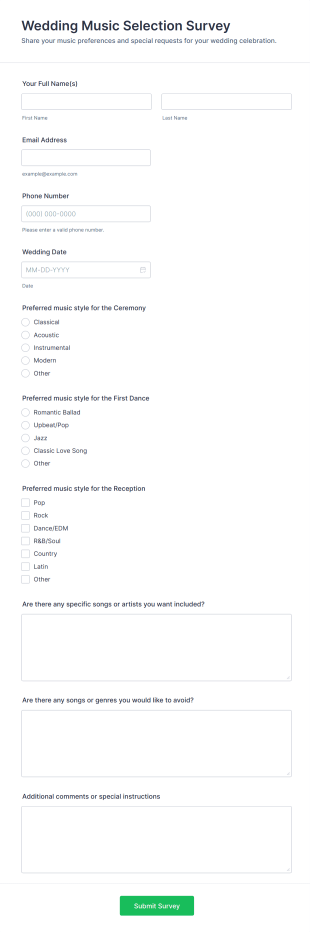 Wedding Music Selection Survey Form Template