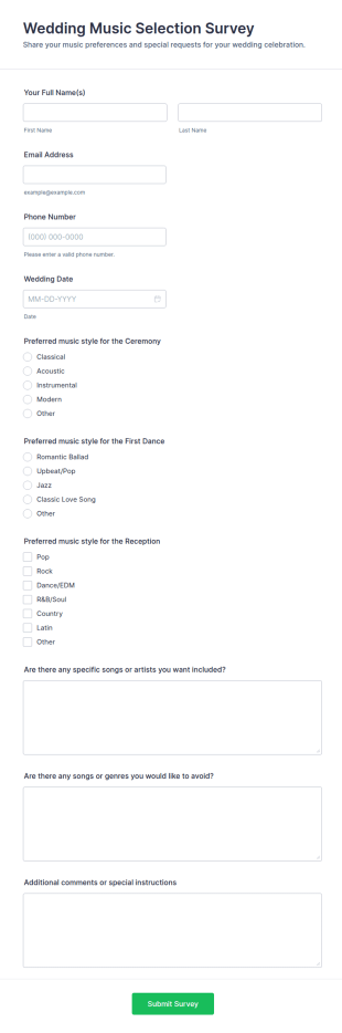 Wedding Music Selection Survey Form Template