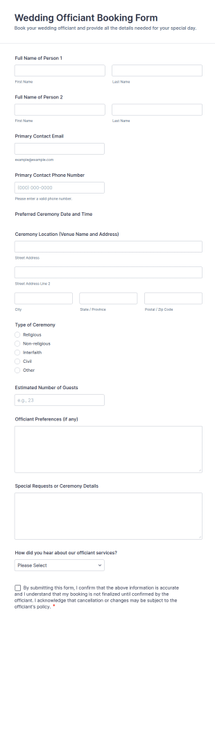 Wedding Officiant Booking Form Template
