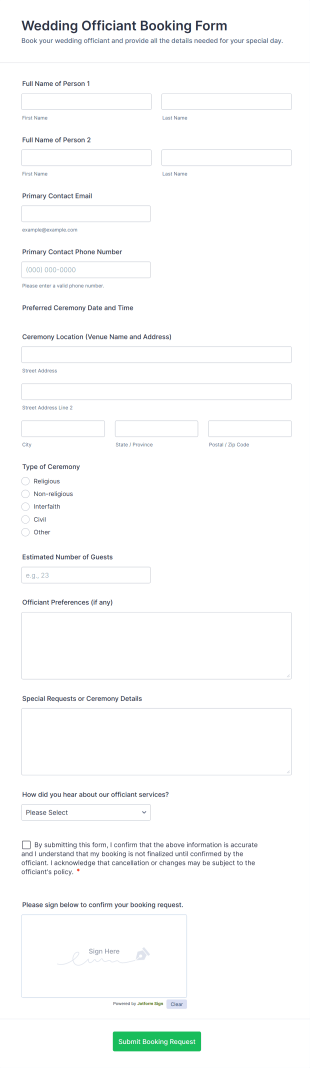 Wedding Officiant Booking Form Template