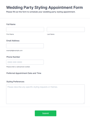 Wedding Party Styling Appointment Form Template