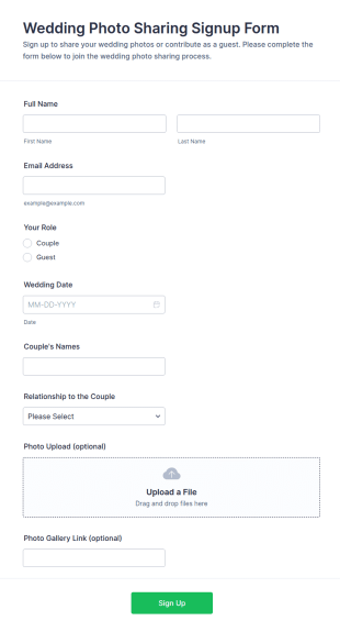Wedding Photo Sharing Signup Form Template