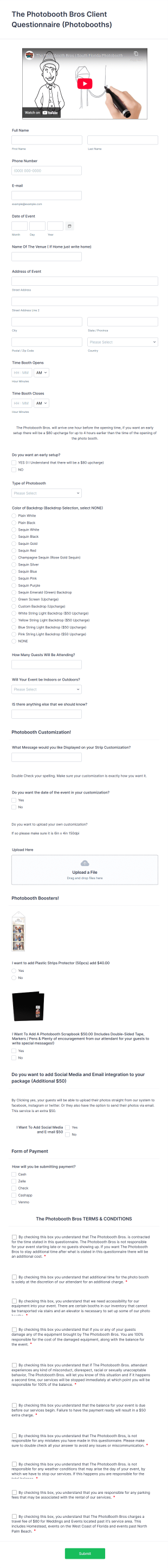 Wedding Photobooth Questionnaire Form Template