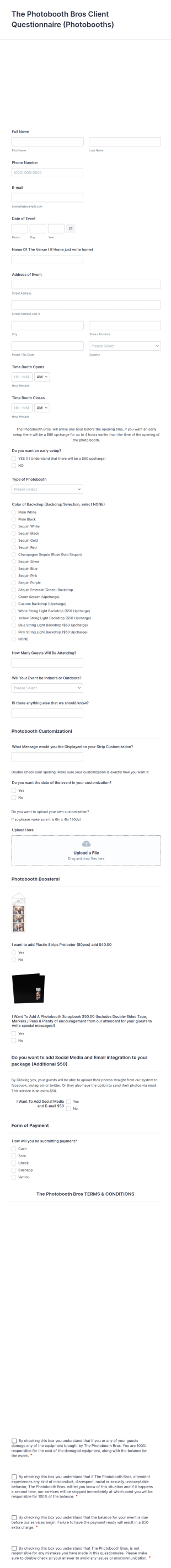 Wedding Photobooth Questionnaire Form Template