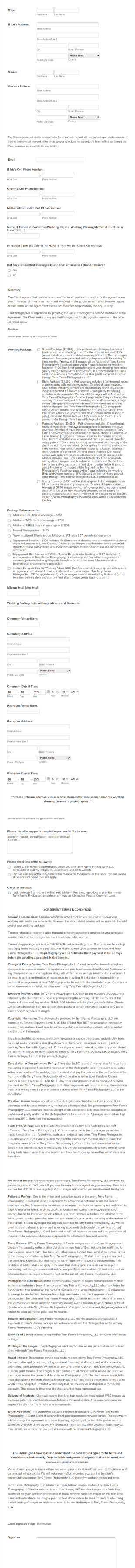 Wedding Photography Contract And Agreement Forms With Paypal Invoicing Form Template