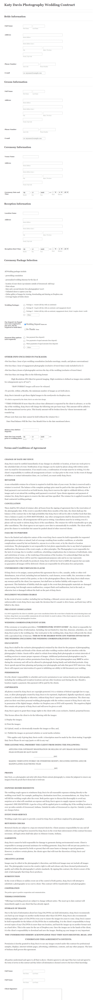 Wedding Photography Intake Form Template