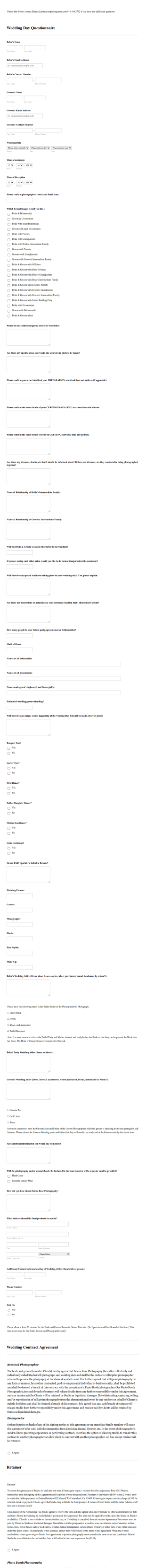 Wedding Photoshoot Agreement Form Template