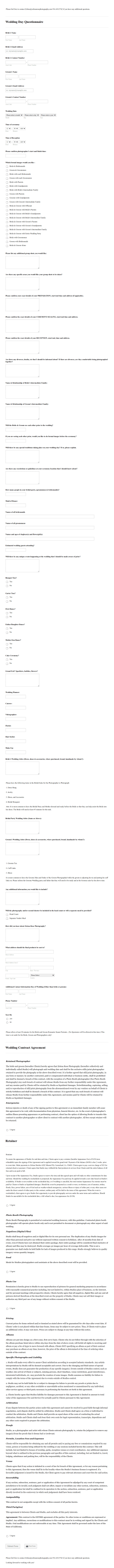 Wedding Photoshoot Agreement Form Template