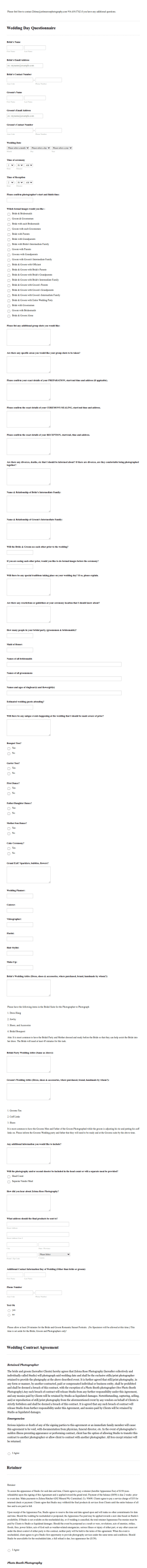 Wedding Photoshoot Agreement Form Template