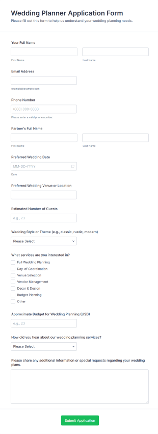 Wedding Planner Application Form Template