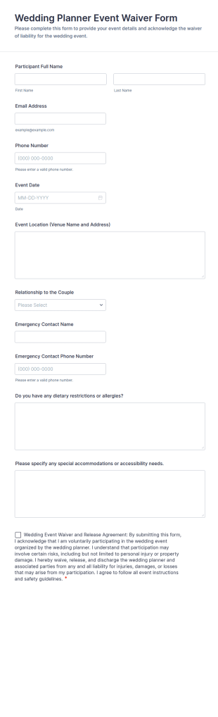 Wedding Planner Event Waiver Form Template