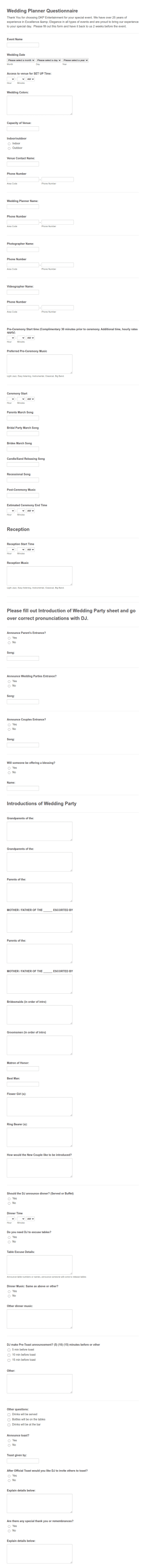 Wedding Planner Form Template