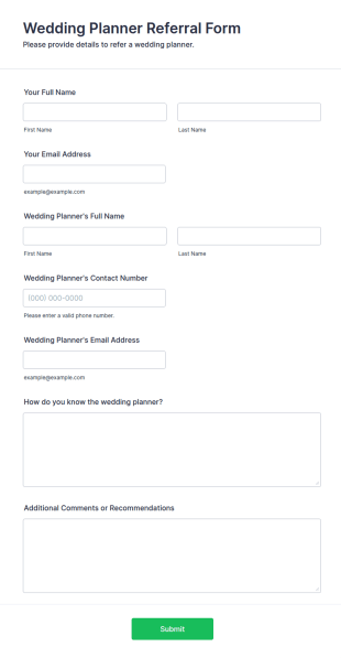 Wedding Planner Referral Form Template