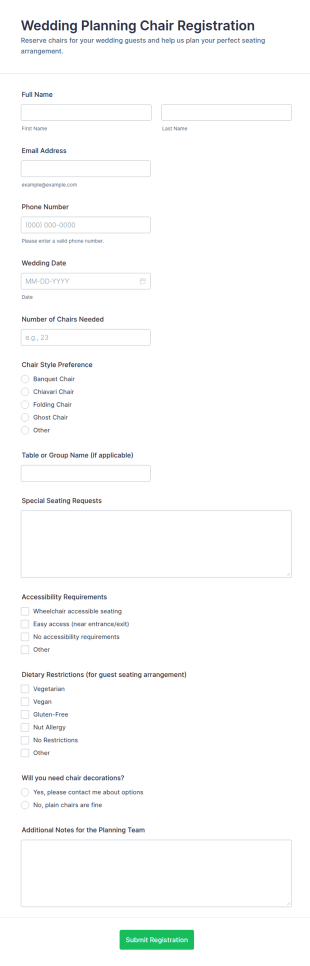 Wedding Planning Chair Registration Form Template