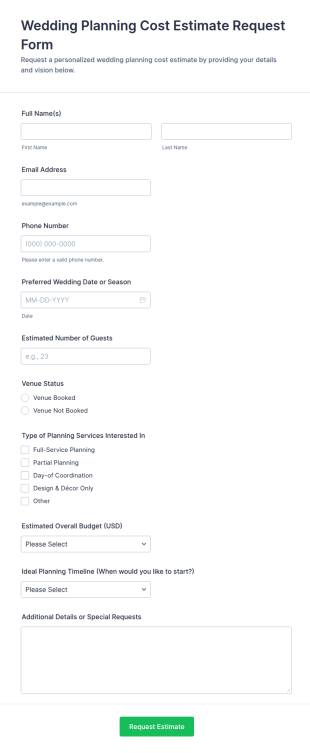 Wedding Planning Cost Estimate Request Form Template