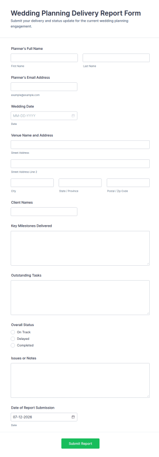 Wedding Planning Delivery Report Form Template