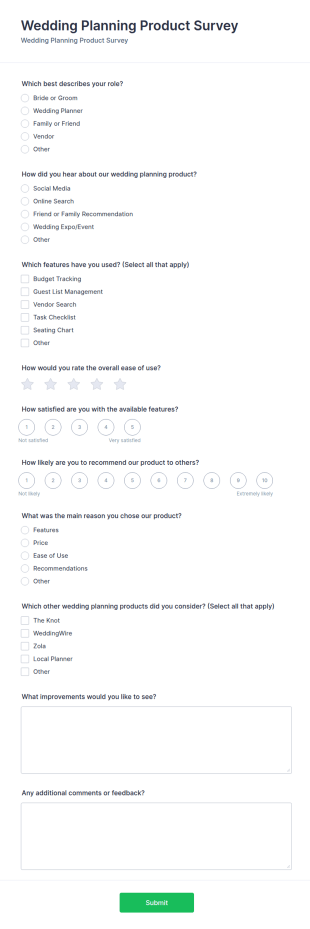 Wedding Planning Product Survey Form Template