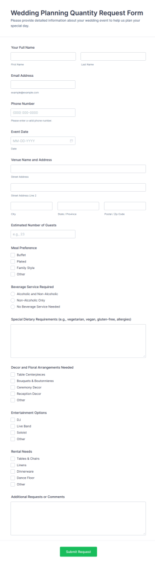 Wedding Planning Quantity Request Form Template
