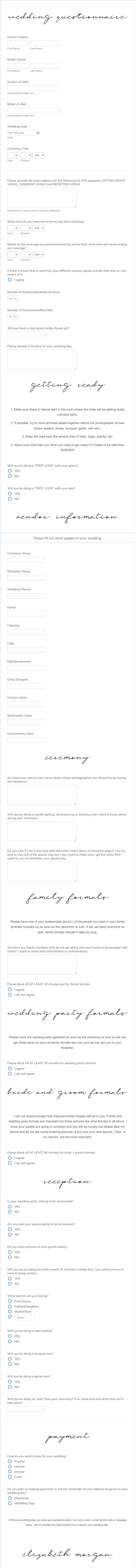 Wedding Questionnaire Form Template