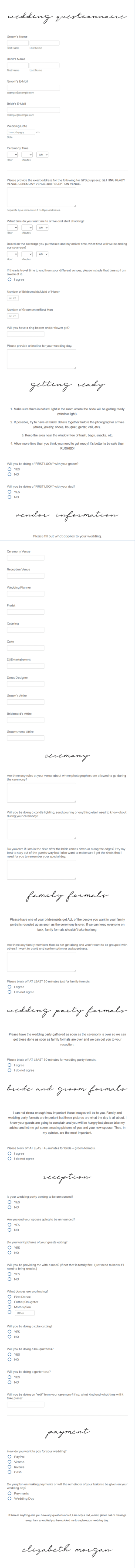 Wedding Questionnaire Form Template