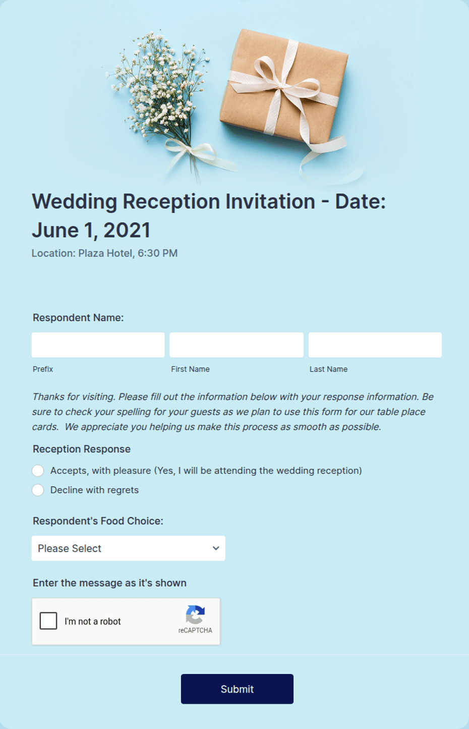 Wedding Reception Invitation Form Template | Jotform