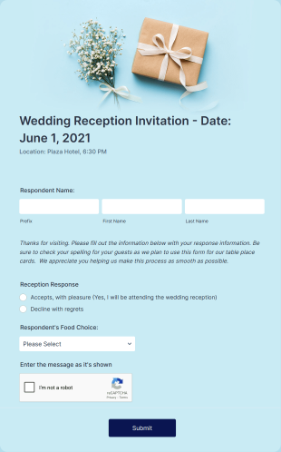 Wedding Reception Invitation Form Template