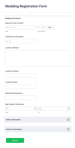 Wedding Registration Form Template