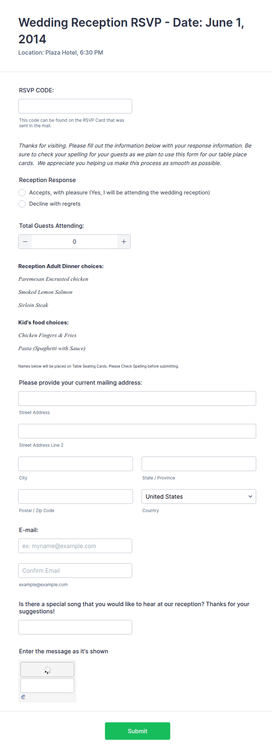 Wedding RSVP Form Template Jotform