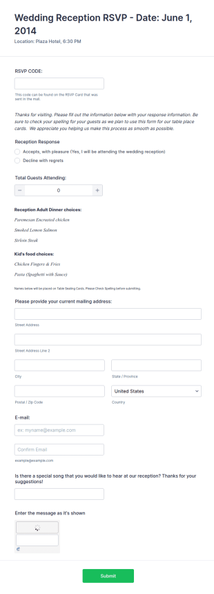 Wedding RSVP Form Template