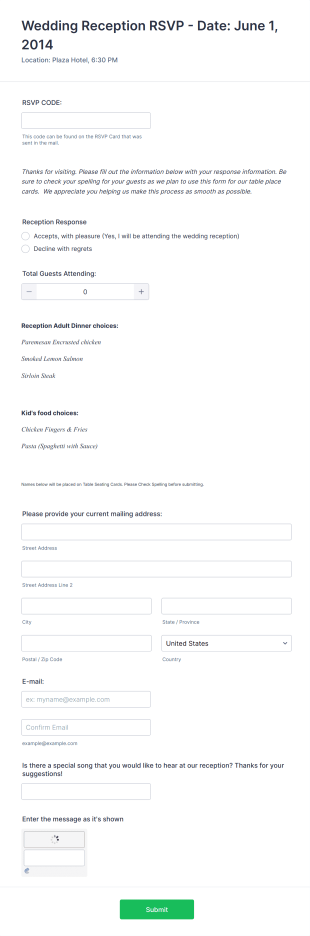 Wedding RSVP Form Template