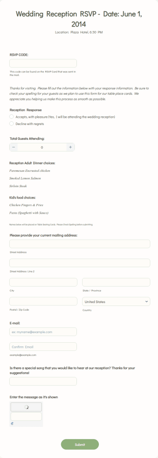 Wedding RSVP Form Template