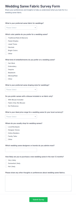 Wedding Saree Fabric Survey Form Template