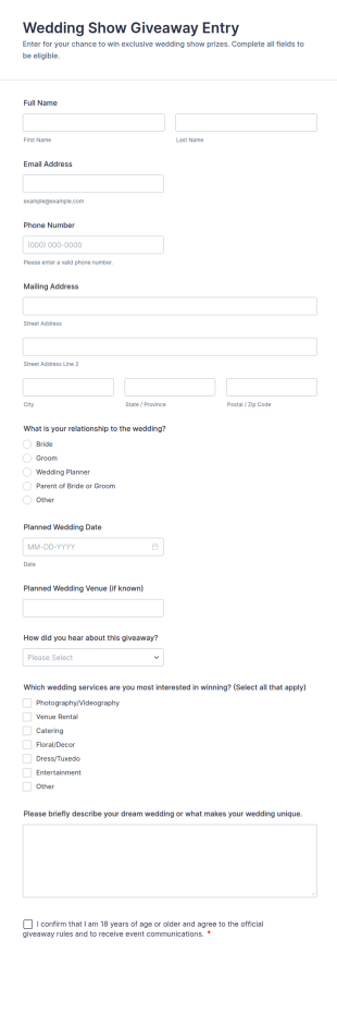 Wedding Show Giveaway Entry Form Template