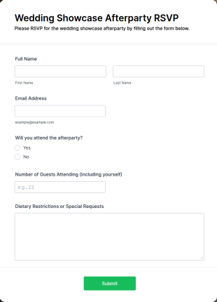 Wedding Showcase Afterparty RSVP Form Template