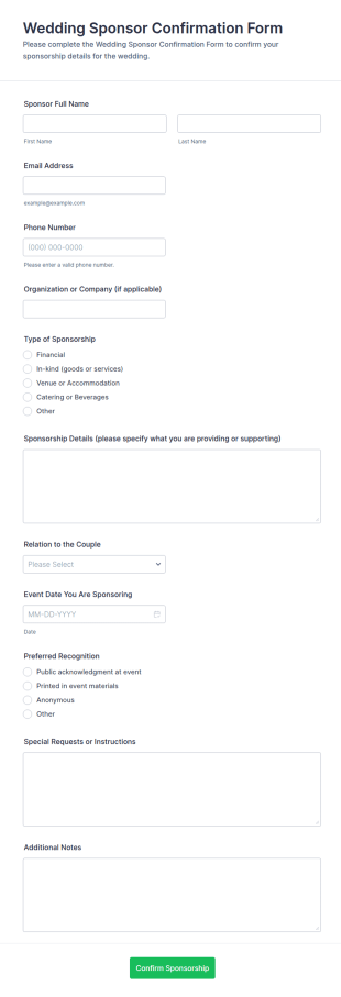 Wedding Sponsor Confirmation Form Template