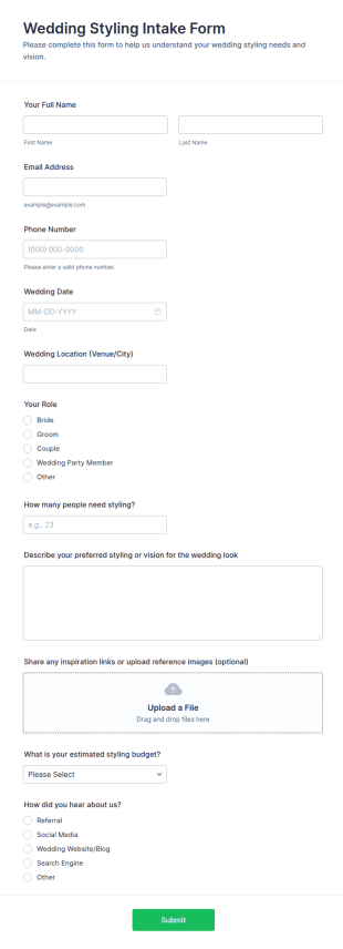 Wedding Styling Intake Form Template