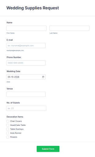 Wedding Supplies Request Form Template