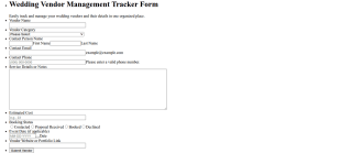 Wedding Vendor Management Tracker Form Template