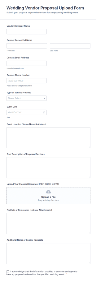 Wedding Vendor Proposal Upload Form Template