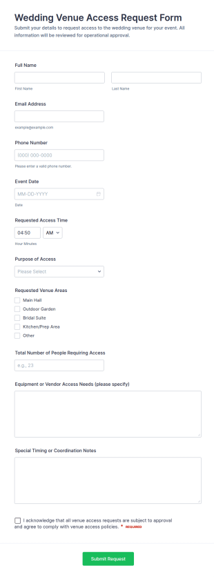Wedding Venue Access Request Form Template