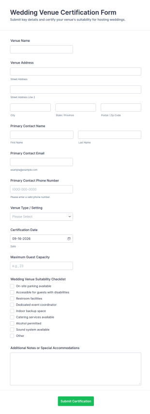 Wedding Venue Certification Form Template