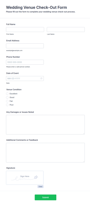 Wedding Venue Check Out Form Template