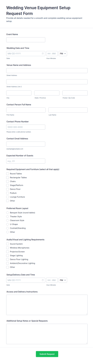 Wedding Venue Equipment Setup Request Form Template
