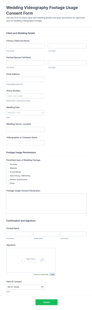 Wedding Videography Footage Usage Consent Form Template