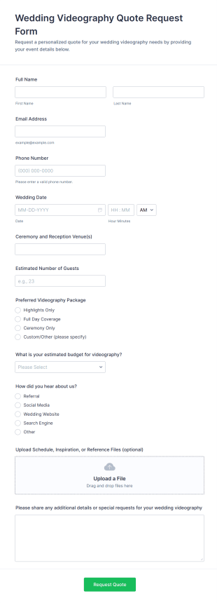 Wedding Videography Quote Request Form Template