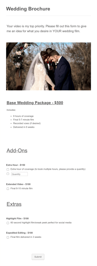 Wedding Videography Request Form Template