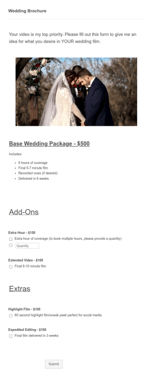 Wedding Videography Request Form Template