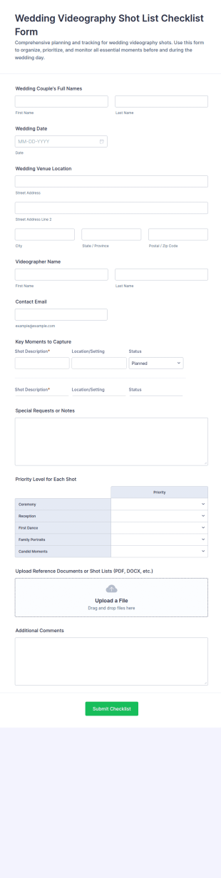 Wedding Videography Shot List Form Template