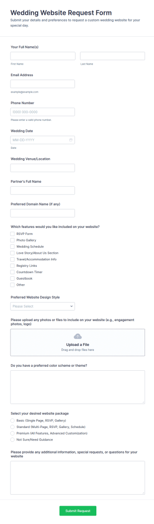 Wedding Website Request Form Template