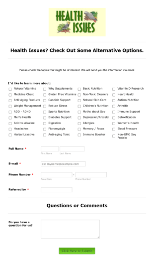 Weebly Business Model Option 2 Health Issues Interest Form Template
